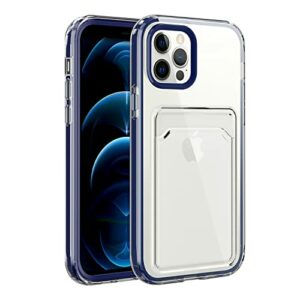 Cofar iPhone 13 Case with Card Holder, Transparent Thin Damping Protection Wallet Case for 6,1 Pouces iPhone 13, Transparent/Bleu