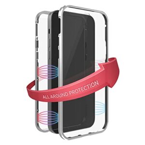 Black Rock - Coque de Protection en Verre à 360° Compatible avec Apple iPhone 13 Mini I avec Fermeture magnétique Transparente et Cadre argenté.