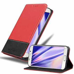 Cadorabo Coque pour Samsung Galaxy S6 Edge en Rouge Noir - Housse Protection avec Fermoire Magnétique, Stand Horizontal et Fente Carte - Portefeuille Etui Poche Folio Case Cover