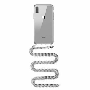 DAM.Coque Transparente iPhone X avec Pendentif chaîne métallique. Accessoire Tendance, Ajustement Parfait et Protection maximale. Taille Unique : 15 x 0,8 x 7,2 cm. Couleur : Argent Transparent.