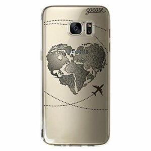 Gocase World Map Heart Black Coque de Protection en Silicone TPU Transparent Anti-Rayures pour Samsung Galaxy S7