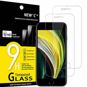 NEW'C Lot de 2, Verre Trempé pour iPhone SE 2020, Film Protection écran - Anti Rayures - sans Bulles d'air -Ultra Résistant (0,33mm HD Ultra Transparent) Dureté 9H Glass