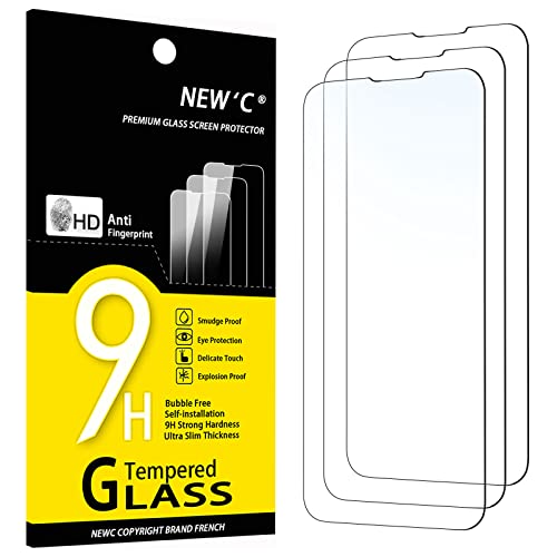 NEW'C Lot de 3, Verre Trempé pour iPhone 13 et iPhone 13 Pro (6,1"), Film Protection écran - Anti Rayures - sans Bulles d'air -Ultra Résistant (0,33mm HD Ultra Transparent) Dureté 9H Glass
