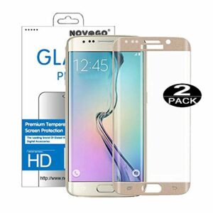 NOVAGO Compatible avec Samsung Galaxy S6 Edge Pack de 2 Films en Verre trempé incurvé (Arrondi sur Le Bord) protège la totalité de l'écran Version Ultra Fine 0.2 mm (Doré)
