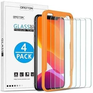 OMOTON Verre Trempé pour iPhone 11 Pro/ X/ XS Film Protection Ecran [Kit Installation Offert] Protecteur Anti Rayures, Facile Installation, Sans Bulles,Transparent[ 5.8 Pouces, Lot de 4]