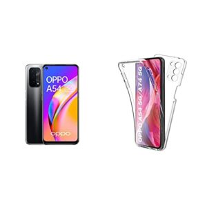 OPPO A54 - Smartphone 5G Débloqué - Téléphone Portable 64 Go -Noir & AURSTORE Coque pour Oppo A54 5G / A74 5G / A93 5G Protection intégrale Avant + Arrière en Rigide (Transparent)