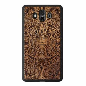SmartWoods Étui de Protection en Bois pour Huawei Mate 10 pour Smartphone, étui en Bois pour Huawei, écologique, Naturel et Original (Aztec Calendar Dark)