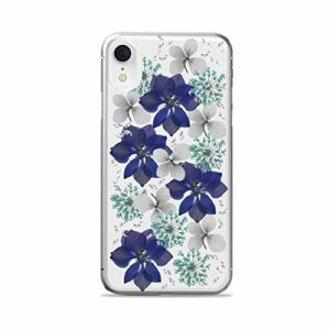 Coque de protection semi rigide avec bordures souples, série "Hippie Chic" avec vraies fleurs pour Apple iPhone Xr (6.1") - Violet