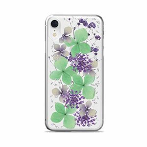 Coque de protection semi rigide avec bordures souples, série "Hippie Chic" avec vraies fleurs pour Apple iPhone Xr (6.1") - Vert