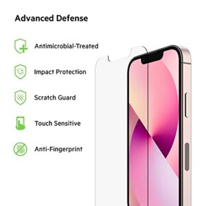 Belkin Protection d'écran antimicrobienne TemperedGlass pour iPhone 13 Mini / 13 Pro, Pose Facile sans Bulle d'air et Guides Autocollants Inclus Noir OVA069zz