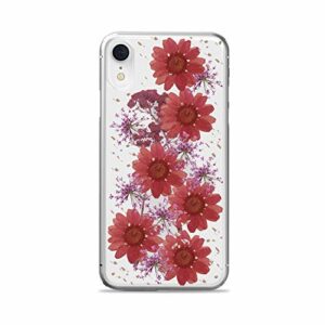 Coque de protection semi rigide avec bordures souples, série "Hippie Chic" avec vraies fleurs pour Apple iPhone Xr (6.1") - Rouge