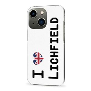 Coque iPhone 13 I Love Lichfield iPhone 13 Protection avec Drapeau Britannique pour Les Personnes locales Mince Transparent PC iPhone Cover