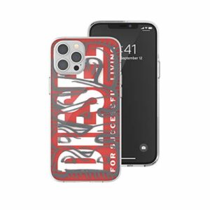 DIESEL Coque de Protection pour iPhone 12 Pro Max 6.7 - Transparente - Anti-Chocs - Anti-Gouttes - avec Bords rainurés - Rouge/Gris