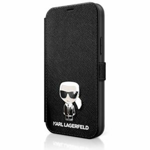 Karl Lagerfeld KLFLBKP12MIKMSBK Book Saffiano Ikonik Étui de Protection en métal pour iPhone 12/12 Pro 6,1" Noir