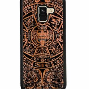 SmartWoods Coque de Protection en Bois pour Samsung A8 pour Smartphone, étui en Bois pour Samsung écologique, Naturel, Original (Aztec Calendar Dark)