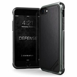X-Doria Coque Defense Lux pour iPhone 7s - testé pour Les Chutes de qualité Militaire en Aluminium anodisé et TPU et Un étui de Protection en Polycarbonate pour iPhone 7s, [Cuir Noir]