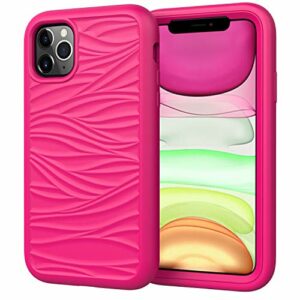Coque de téléphone pour iPhone 11 Pro avec Jolies Rayures ondulées antidérapantes - Design esthétique - pour Femmes et Filles - Coque de Protection Souple en TPU Souple - Rose Vif