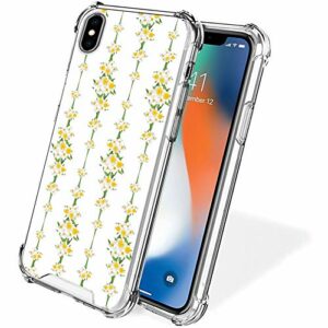 Compatible avec iPhone X/XS Anti-Drop Phone Case Yellow Floral TPU Bumper Couverture de Protection complète du Corps pour iPhone X/XS