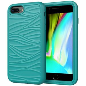 Coque de téléphone pour iPhone 7 Plus avec Jolies Rayures ondulées antidérapantes - Design esthétique - pour Femmes et Filles - Coque de Protection Souple en TPU Souple - Vert océan foncé