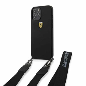 Ferrari FESTRAHCP12MBK Coque de Protection en Silicone pour iPhone 12/12 Pro 6,1" avec Sangle Noir